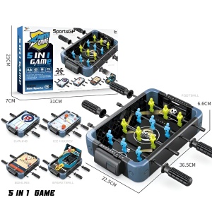 Masa de Joc 5in1 Flippy, cu Teren Schimbabil de Fotbal, Basket, Bowling, Curling si Hockey, cu Tablou Scor, din ABS, 36.5x22.5x6.6 cm, Design Multicolor, pentru Copii/ Adulti - Img 2