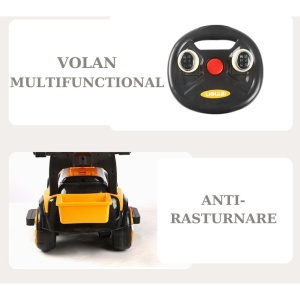 Masinuta Electrica Flippy, Tip Excavator, Brat Electric cu Maneta de Control, Spatar si Bare Laterale, Sistem Muzica si Lumini, 2-7 Ani, 72 x 34 x 45 cm, Portocaliu - Img 2