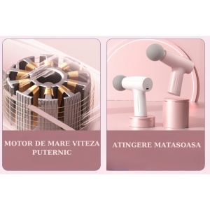 Mini Aparat de Masaj, Flippy, Tip Pistol, Incarcare USB Tip C, Portabil, Pentru Relaxare Musculara, Autonomie 120 Min, 3 Trepte de Viteza, Roz - Img 6