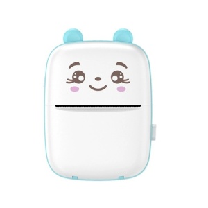 Mini Imprimanta Foto Portabila, Flippy, Incarcare USB, Bluetooth, Model Ursulet, 12 x 9 x 5 cm, Alb Albastru