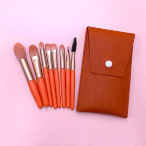 Mini Set Portabil 8 Pensule pentru Machiaj Flippy, Super Soft, Makeup Profesional/Incepatori, Maner Ergonomic, Gentuta Depozitare Inclusa, Portocaliu - Img 3