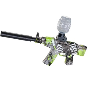 Mitraliera de jucarie electrica Flippy cu bile de hidrogen de gel, gun bluster, tragere in rafala, varsta peste 6 ani, sageti cu ventuze de spuma, amortizor, ochelari de protectie, 5000 de bile incluse, cablu de incarcare, 28x31 cm, AK47, verde - Img 2