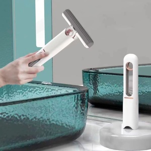 Mop de mana Flippy, mini-portabil, cu sistem de stoarcere, dispozitiv de curatat manual, cu burete absorbant, material PVA, multisuprafete si geamuri, 29.5 x 15.5 cm, alb - Img 8