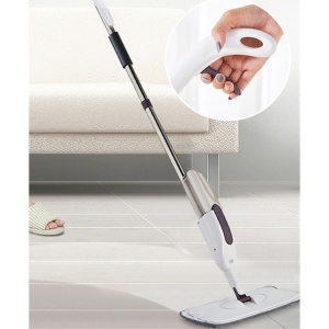 Mop plat, Flippy, cu pulverizator, pentru uz casnic, plastic, rezerva de mop din microfibra, 125x40 cm, Alb/Mov - Img 3