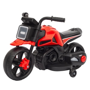 Motocicleta Electrica cu 2 Roti Mari si 2 Roti Ajutatoare, Flippy, Acumulator Incarcare, Anti-Rasturnare, Lumini, Muzica, Motor:380, Baterie 6V4.5, 41.5x70x34 cm, 4.5 Kg, 3 Ani+, Rosu Negru - Img 2