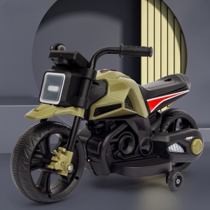 Motocicleta Electrica cu 2 Roti Mari si 2 Roti Ajutatoare, Flippy, Acumulator Incarcare, Anti-Rasturnare, Lumini, Muzica, Motor:380, Baterie 6V4.5, 41.5x70x34 cm, 4.5 Kg, 3 Ani+, Verde Negru - Img 4