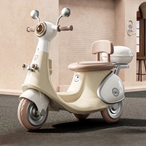 Motocicletă Electrică cu 3 Roti, Flippy, Acumulator Încarcare, Anti-Rasturnare, Lumini, Sunete, Baterie 6V 7Ah, Telecomanda, 95x67x36cm, Bej - Img 2