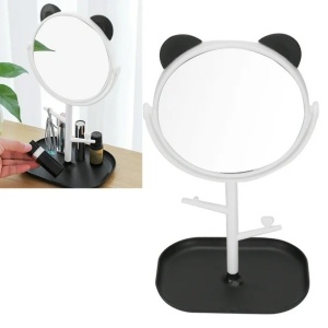 Oglina Cosmetica cu Picior, Flippy, HD, Rotire 360 Grade, 15 cm Diametru, Suport Bijuterii Baza + Brate, Model cu Urechi, 30 x 16.5 x 15 cm, Alb/Negru - Img 3