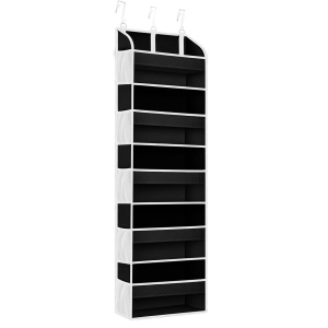 Organizator Suspendat pentru Usi, Flippy, din Nailon si Plasa, Baza de Carton Ingrosat, 5 Buzunare Principale + 10 Buzunare Laterale, 140 x 39 x 17 cm, 3 Carlige Incluse, Negru - Img 1