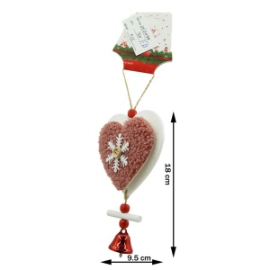 Ornament de brad broderie cu inima, Flippy, roz, lemn, 18 cm - Img 2