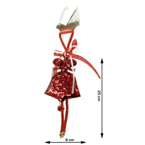 Ornament de brad clopotel cu paiete, Flippy, rosu, lemn, 25 cm - Img 2