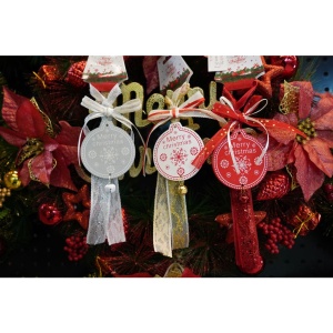 Ornament de brad medalion, Flippy, alb, lemn, 25 cm - Img 4