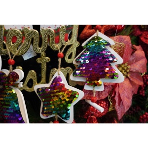 Ornament de brad pom de craciun din paiete, Flippy, multicolor, lemn, 18 cm - Img 5
