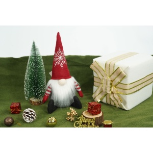 Ornament de Craciun spiridus cu palarie rosie, Flippy, rosu/gri, textil, 31 cm - Img 2