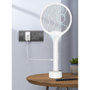 Paleta Electrica pentru Tantari, Muste si Tantari 2in1, Flippy, Reincarcabila, Incarcare USB, 2600V, Plastic, Casa si Gradina, Anti-insecte, Stand, 23x51 cm, Alb - Img 3