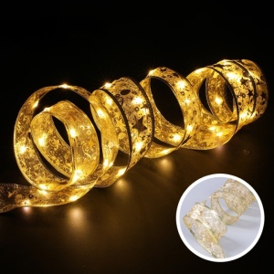 Panglică LED de Crăciun Flippy Aurie, lungime 1 m , 10 LED-uri, Baterii, Alb cald - Img 4