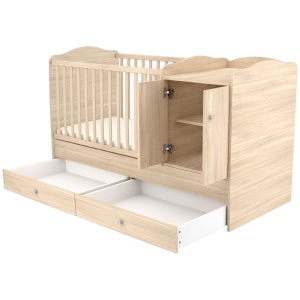 Patut copii transformabil din lemn cu 2 sertare Hubners Eva Maxi Kombi 120x70 cm natur - Img 2