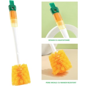 Perie 5 in 1 de Curatat Pahare, Cani, Sticle, Flippy, cu Maner Lung, Accesorii pentru Spalarea Paielor si Capacelor, Usor de Agatat, 36x7x7cm, Portocaliu-Alb - Img 6