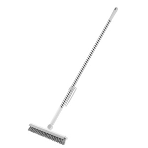 Perie de Curatare pentru Podele si Rosturi, Flippy, Lungime Maner 105 cm, Capat Pivotant 180 Grade, Peri din PP, Otel si Plastic, Cleste pentru Scame si Par Inclus, Alb - Img 1
