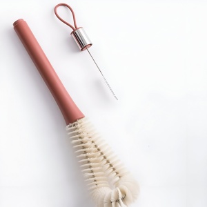 Perie de Curatat Pahare, Sticle, Biberoane, Flippy, cu Maner Lung, Uz Casnic, Silicon, Ergonomic, 3.9x5.4x38.5cm, Rosu - Img 4