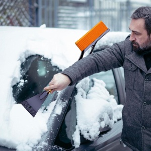 Perie de Zapada cu Racleta pentru Masina, Flippy, Multifunctionala, Demontabila, cu Maner Antiderapant, Aluminiu, Plastic, Fragmentarea Ghetii de pe Parbriz, Solutia pentru Iarna, pentru Dezghetare, 68x24x11.1 cm, Portocaliu - Img 2