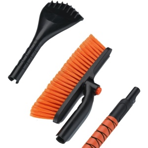 Perie de Zapada cu Racleta pentru Masina, Flippy, Multifunctionala, Rotativa, Demontabila, cu Maner Antiderapant, Telescopica, Aluminiu, Plastic, Fragmentarea Ghetii de pe Parbriz, Solutia pentru Iarna, pentru Dezghetare, Portocalie - Img 2