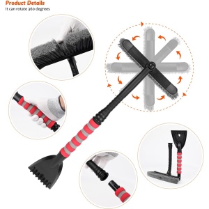 Perie de Zapada cu Racleta pentru Masina, Flippy, Multifunctionala, Rotativa, Demontabila, cu Maner Antiderapant, Aluminiu, Plastic, Fragmentarea Ghetii de pe Parbriz, Solutia pentru Iarna, pentru Dezghetare, 54x10.5x27 cm, Rosie - Img 5