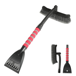 Perie de Zapada cu Racleta pentru Masina, Flippy, Multifunctionala, Rotativa, Demontabila, cu Maner Antiderapant, Aluminiu, Plastic, Fragmentarea Ghetii de pe Parbriz, Solutia pentru Iarna, pentru Dezghetare, 54x10.5x27 cm, Rosie - Img 1