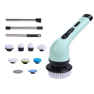 Perie Electrica de Curatare, Flippy, pentru Gresie, Baie, Bucatarie, 25x20x9.5 cm, cu 9 Capete, Maner Extensibil Detasabil 84-127cm, Incarcare USB-Type C, Rotire 360 de Grade, 3000 mAh, Culoare: Verde - Img 1