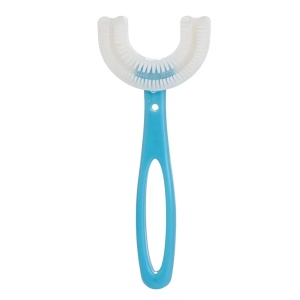 Periuta de Dinti in Forma de U, Flippy, pentru Copii 6-12 ani, Peri Moi, 12 cm, Model Inima, Culoare Albastru - Img 1
