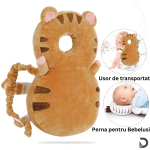 Perna tip Rucsac pentru Protectia Capului, Flippy, Tetiera tip Tigru, pentru Bebelusi, 33x6x19 cm, 180 g, Maro - Img 4