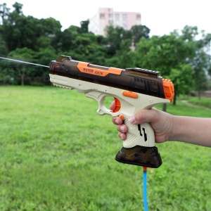 Pistol cu Apa Electric, Flippy, 2 Rezervoare 75/350 ml, din ABS+Silicon, Baterie, Incarcare USB, Conectare la Furtun, +6 Ani, Maro - Img 3