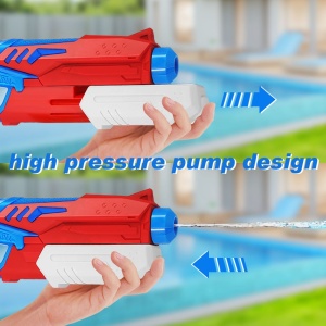 Pistol cu Apa pentru Copii, Rezervor, Pentru Piscina/Plaja, Flippy, 6ani+, Albastru deschis/Rosu, 300ML - Img 4