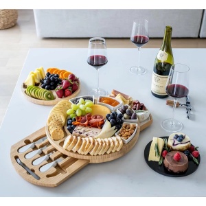 Platou Festiv, Flippy, din Lemn, pentru Branzeturi si Aperitive, 18 Piese, Maro - Img 5