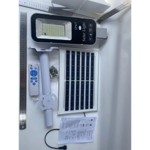 Proiector LED pentru stalp, casa, perete cu suport metalic inclus, Flippy, 38,5 cm x 14,2 cm, Rezistent la Apa IP65, cu Panou Solar, 240 COB LED, 100 W, Senzor de lumina, Timer, cu Telecomanda, intensitate reglabila, kit montaj inclus, Lumina Rece - Img 7