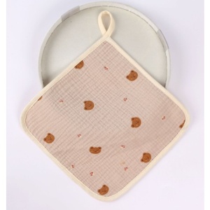 Prosop Absorbant din Bumbac pentru Bebelusi, Flippy, 25x25 cm, Model Ursuleti, cu Agatatoare, Roz