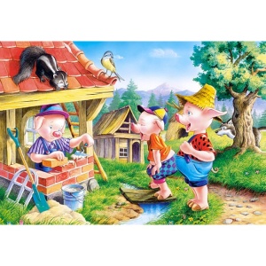 Puzzle 60 de Piese din Lemn in Cutie Metalica, Flippy, Model Cei Trei Purcelusi, Educativ, Dezvoltare Abilitati Cognitive, pentru Prescolari, 22.5x13.5 cm, Multicolor - Img 3