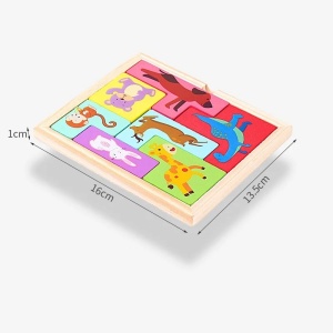Puzzle din Lemn Flippy, Tip Tetris, +4 Ani, cu Animale Colorate 3D, 7 Piese, Multicolor - Img 4
