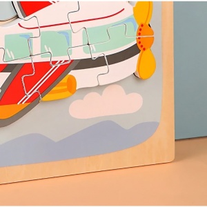 Puzzle Montessori din Lemn pentru Copii, Flippy, 3D, 0-3 Ani, Model Avion, Educativ, Intuitiv, Creativ, 6 Piese, 15x15x0.5 cm, Multicolor - Img 5