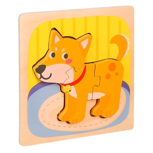Puzzle Montessori din Lemn pentru Copii, Flippy, 3D, 0-3 Ani, Model Catel, Educativ, Intuitiv, Creativ, 3 Piese, 15x15x0.5 cm, Multicolor - Img 1