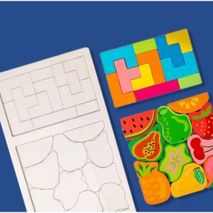 Puzzle Montessori din Lemn pentru Copii, Flippy, Tip Tetris 2in1 +3 Ani, cu Fructe Colorate 3D, Educativ, Intuitiv, Creativ, 21 de Piese, 28.5x17x1.2 cm, Multicolor - Img 7