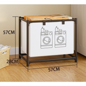 Raft/Cos Depozitare Haine Murdare, Flippy, pentru Baie, 1 Cos, Cadru de Otel Inoxidabil, 97 x 44 x 57 cm, Negru - Img 2