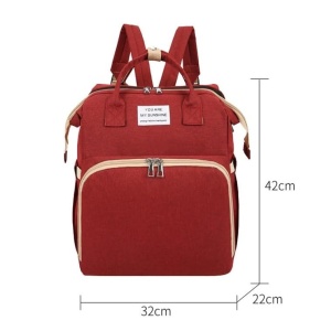 Rucsac Multifunctional pentru Mamici, Flippy, cu Patut Pliabil si Baza de Schimbat, Rezistent la Apa, Capacitate Mare, Usor, Compartimente Multiple, Buzunar Termic pentru Lapte, 42 x 32 x 22 cm, Rosu - Img 2
