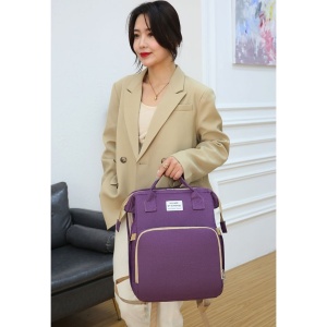 Rucsac Multifunctional pentru Mamici, Flippy, cu Patut Pliabil si Baza de Schimbat, Rezistent la Apa, Capacitate Mare, Usor, Compartimente Multiple, Buzunar Termic pentru Lapte, 42 x 32 x 22 cm, Mov - Img 7