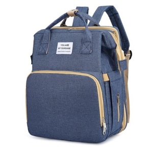 Rucsac Multifunctional pentru Mamici, Flippy, cu Patut Pliabil si Baza de Schimbat, Rezistent la Apa, Capacitate Mare, Usor, Compartimente Multiple, Buzunar Termic pentru Lapte, 42 x 32 x 22 cm, Albastru Inchis - Img 3