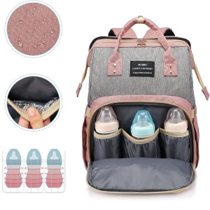 Rucsac Multifunctional pentru Mamici, Flippy, din Panza Oxford, Compartimentare Multipla, Impermeabil, 43 x 18 x 26 cm, Roz/Gri - Img 4