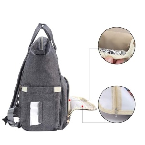 Rucsac Multifunctional pentru Mamici, Flippy, din Panza Oxford, Compartimentare Multipla, Impermeabil, 43 x 18 x 26 cm, Gri Inchis - Img 4