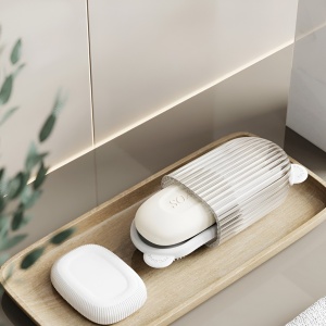 Sapuniera de Calatorie, Flippy, Suport pentru Sapun cu Scurgere a Apei, Recipient cu Capac Depozitare, Savoniera pentru Baie, 12.6x6.1x8.4cm, Crem - Img 2