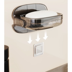 Savoniera cu Suport 2 in 1, Flippy, Pentru Perete sau Blat, PET, Scurgere Optima, GriTransparent - Img 3