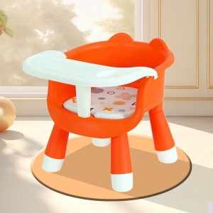 Scaun de Masa pentru Copii, Flippy, 2 in 1, Tavita Detasabila, Spatar Ergonomic, +6 Luni, Inaltime 36 cm, Portocaliu - Img 2